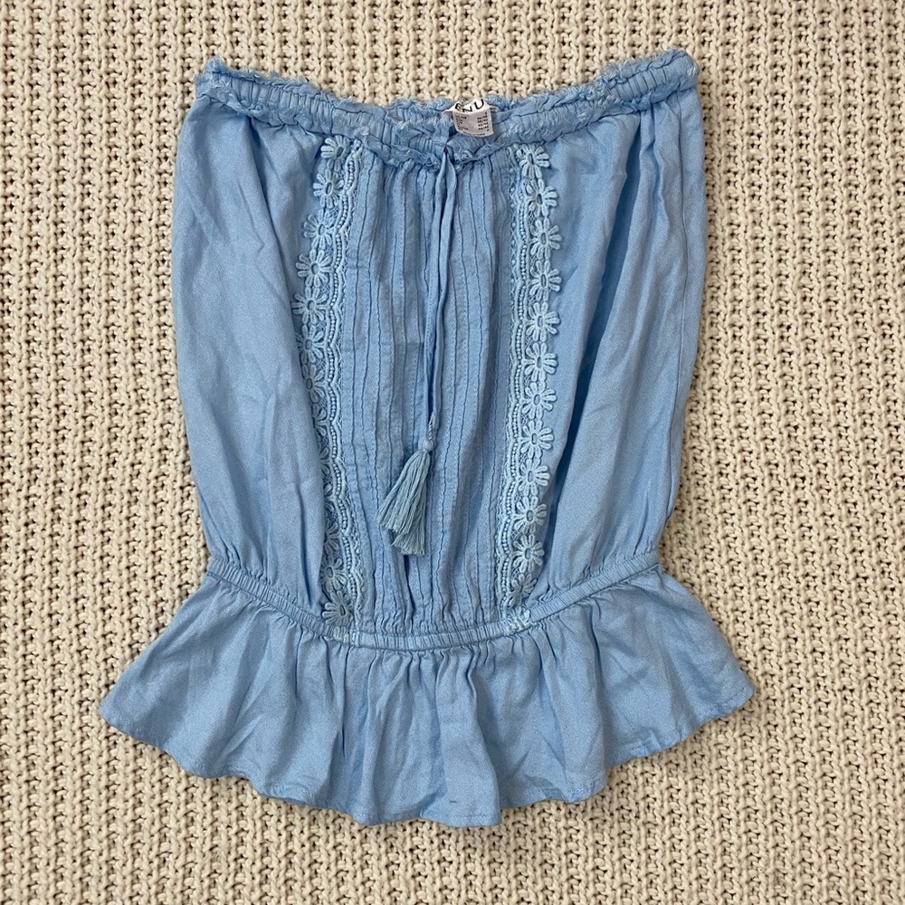 Venus Blue Off-Shoulder Top with Lace Detail